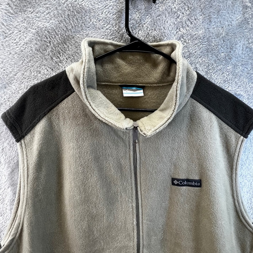 Columbia Mens 3X Fleece Vest Tan Black‎ Full Zip Gorpcore Outdoor Layering